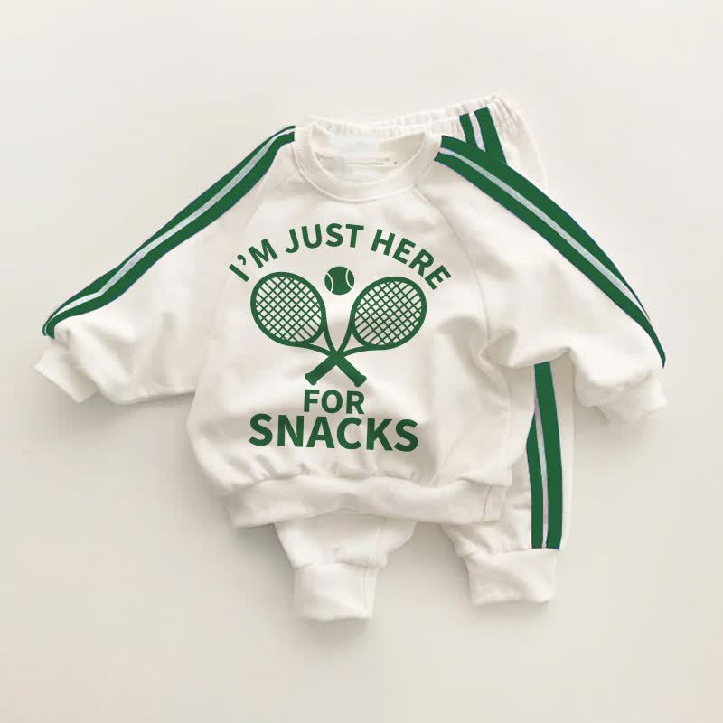 I'M JUST HERE FOR SNACKS Baby Toddler Tennis Green Striped 2-piece Set - White&Green - 3-5T - image 1