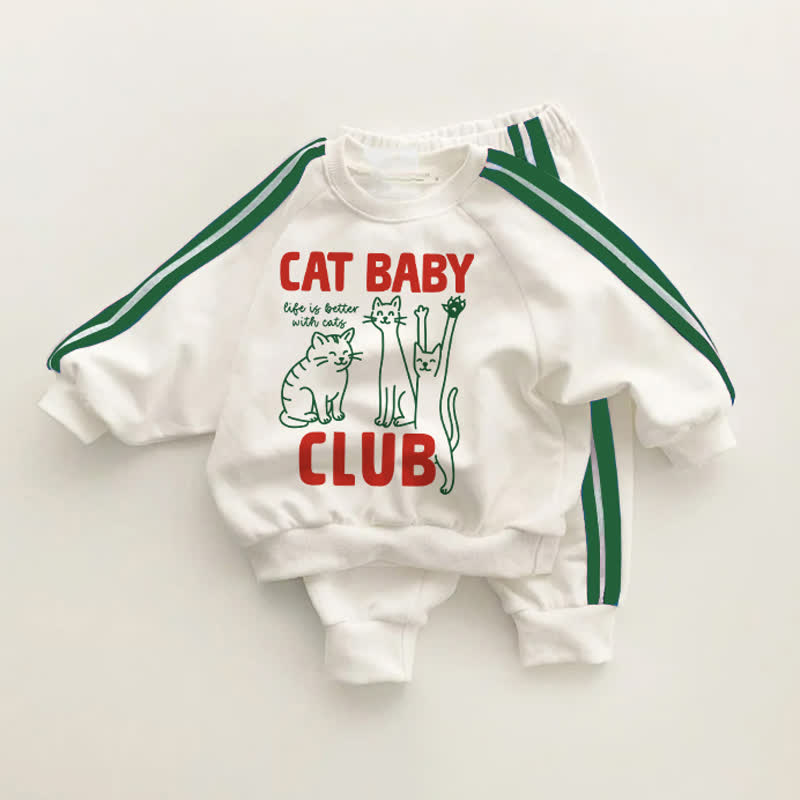 CAT BABY CLUB Baby Toddler Green Striped 2-piece Set - White&Green - 3-5T - image 1