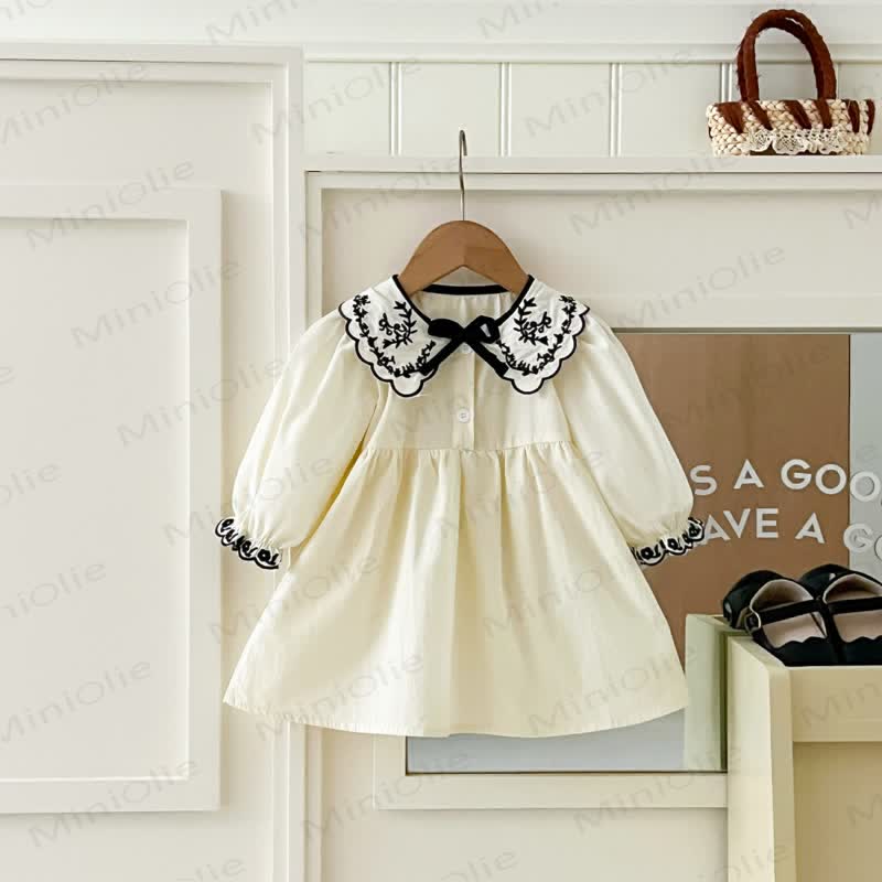 Baby Toddler Bow Long Sleeve Dress - Beige - 4-5T - image 1