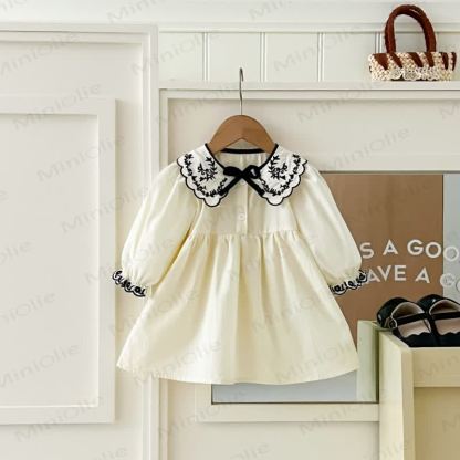 Baby Toddler Bow Long Sleeve Dress - Beige - 4-5T - image 1