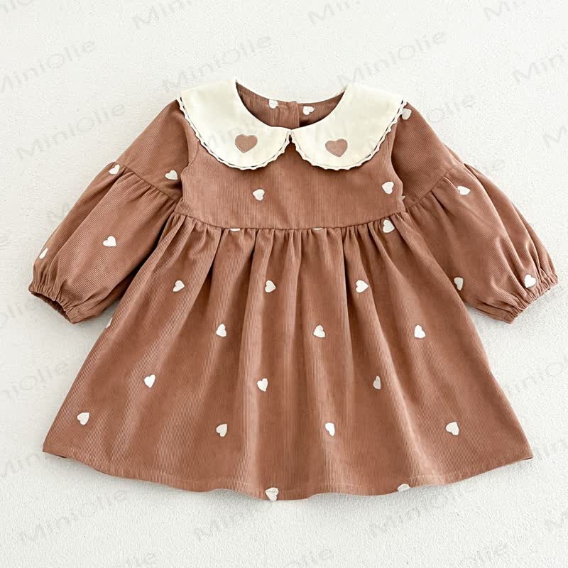 Baby Toddler Heart Print Peter Pan Collar Dress - Brown - 4-5T - image 6