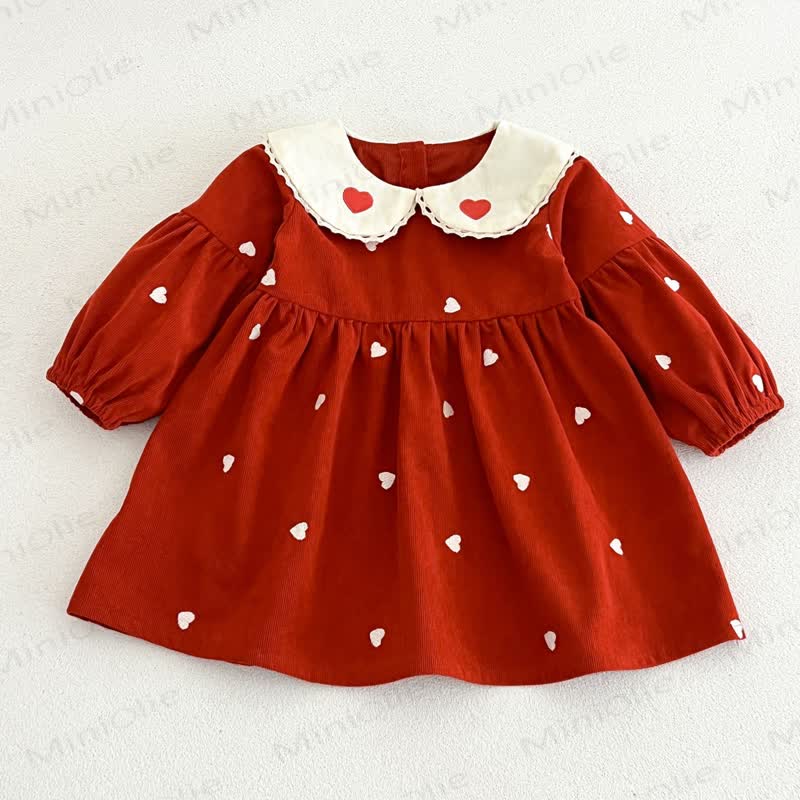 Baby Toddler Heart Print Peter Pan Collar Dress - Red - 4-5T - image 7