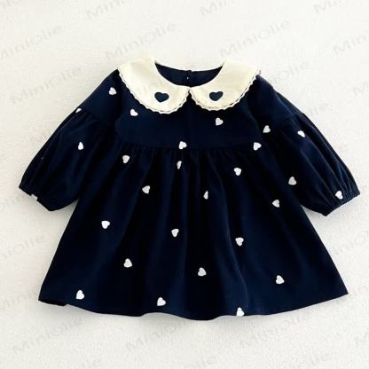 Baby Toddler Heart Print Peter Pan Collar Dress - Navy - 4-5T - image 9