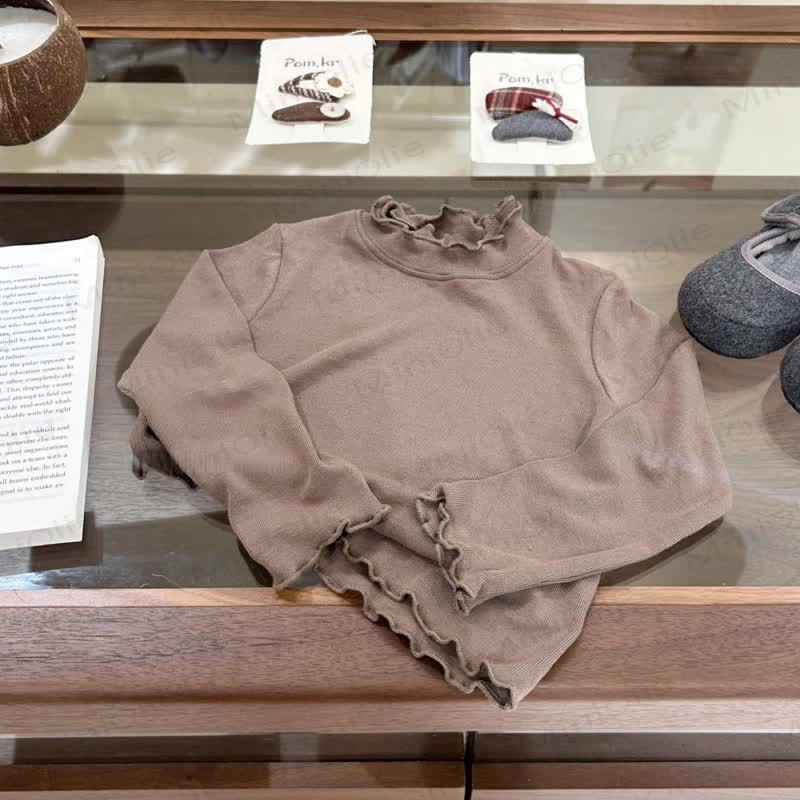 Toddler Baby Ruffle Mock Neck Rib Top - Brown - 8-9T - image 3