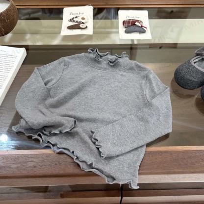 Toddler Baby Ruffle Mock Neck Rib Top - Gray - 8-9T - image 4