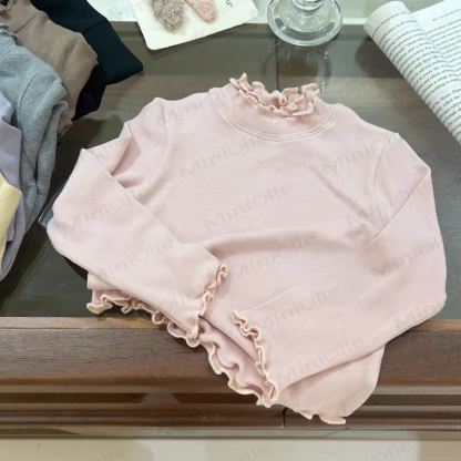 Toddler Baby Ruffle Mock Neck Rib Top - Pink - 8-9T - image 7