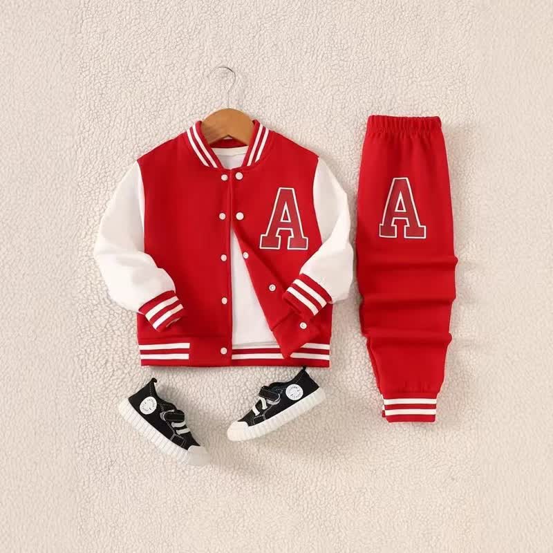 Baby Toddler Boys Colorblock Varsity and Jogger 2-piece Set - Red - 3-4T - image 1
