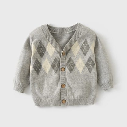 Baby Toddler Boys Shirt and Pants Set or Gentleman Cardigan - Gray Argyle - 3-4T - image 3