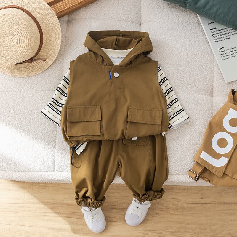 Baby Toddler Boys Casual Hooded Utility 3-piece Set - Brown - 6-7T - image 2