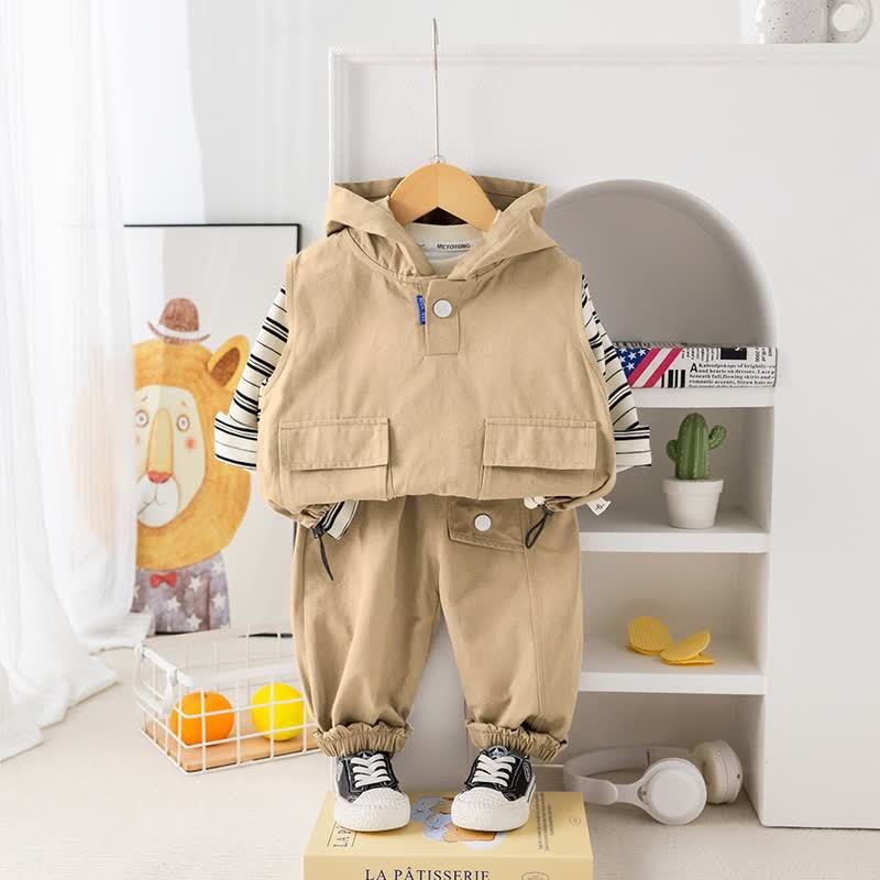 Baby Toddler Boys Casual Hooded Utility 3-piece Set - Beige - 6-7T - image 3