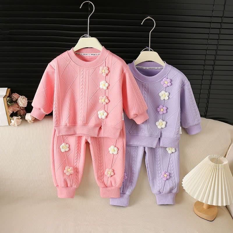 Baby Toddler Girls Floral Knit Top and Pants 2-piece Set - image 1