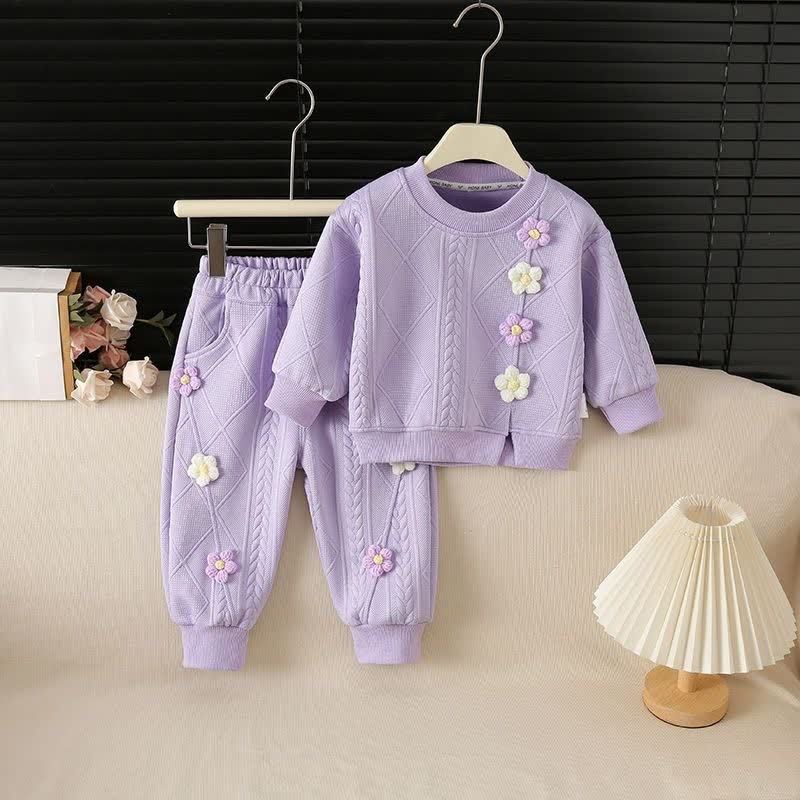 Baby Toddler Girls Floral Knit Top and Pants 2-piece Set - Purple - 6-7T - image 2