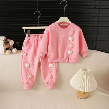 Baby Toddler Girls Floral Knit Top and Pants 2-piece Set - Pink - 6-7T - image 3