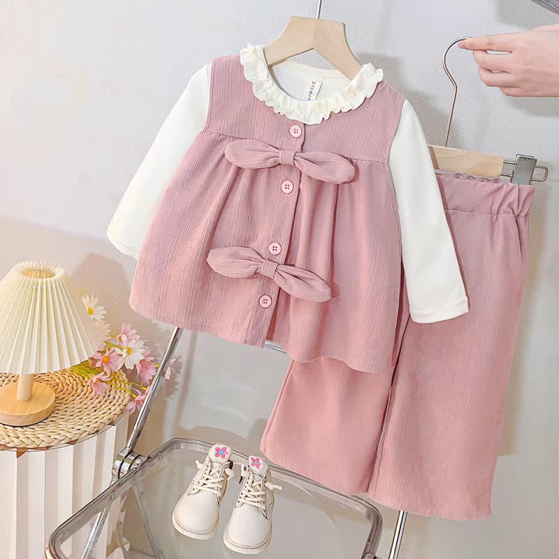 Toddler Baby Girl Bow Ruffle Collar Top and Pants 2-piece Set - Pink - 4-5T - image 1