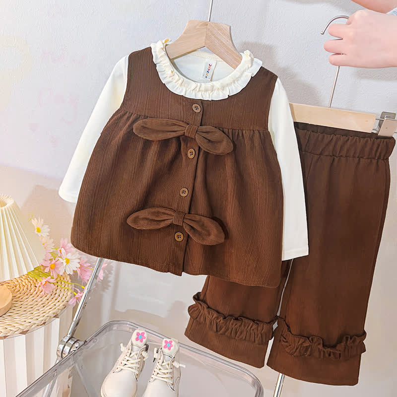 Toddler Baby Girl Bow Ruffle Collar Top and Pants 2-piece Set - Brown - 4-5T - image 2