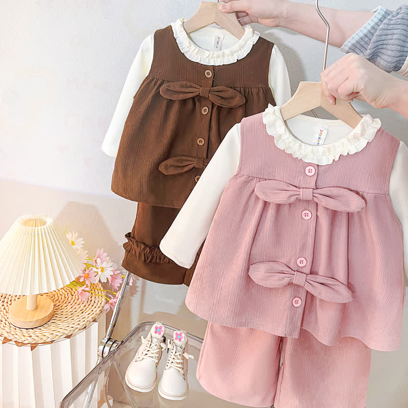 Toddler Baby Girl Bow Ruffle Collar Top and Pants 2-piece Set - image 3