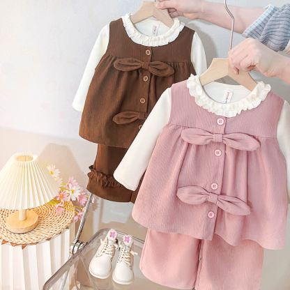 Toddler Baby Girl Bow Ruffle Collar Top and Pants 2-piece Set - image 3