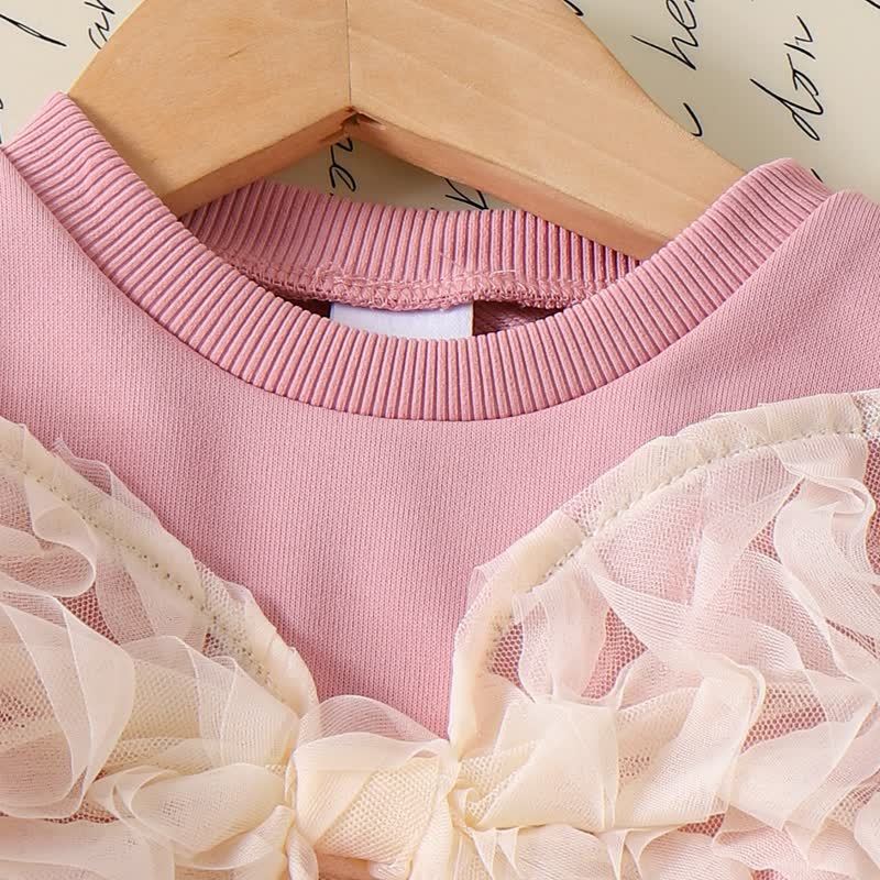 Toddler Girl Pink Lace Bow Sweatshirt and Pants 2-piece Set - image 3