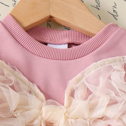 Toddler Girl Pink Lace Bow Sweatshirt and Pants 2-piece Set - image 3