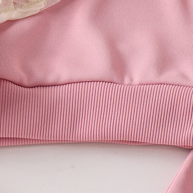 Toddler Girl Pink Lace Bow Sweatshirt and Pants 2-piece Set - image 5