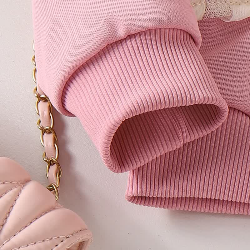 Toddler Girl Pink Lace Bow Sweatshirt and Pants 2-piece Set - image 6