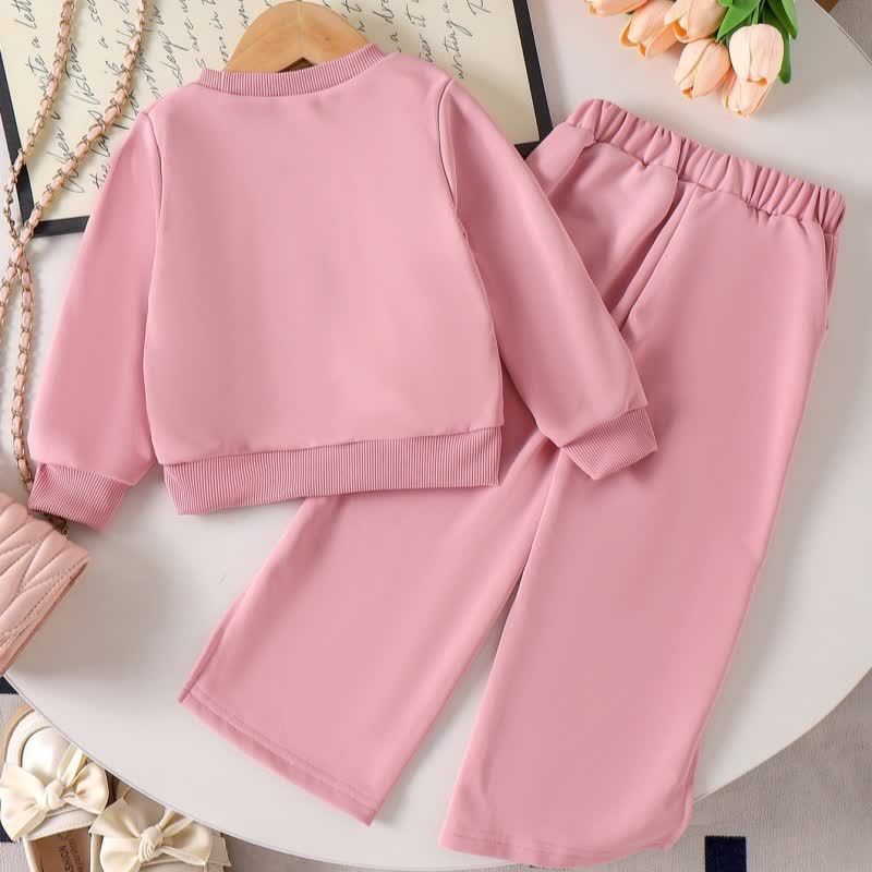Toddler Girl Pink Lace Bow Sweatshirt and Pants 2-piece Set - image 2