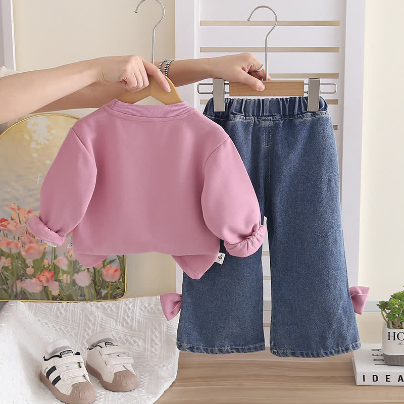 Toddler Girl Big Bow Sweatshirt and Denim Pants 2-piece Set - image 5
