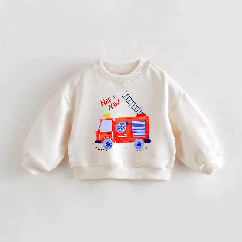 NEE NAW Baby Toddler Fire Truck Print Sweatshirt - Cream - 3-5T - image 1