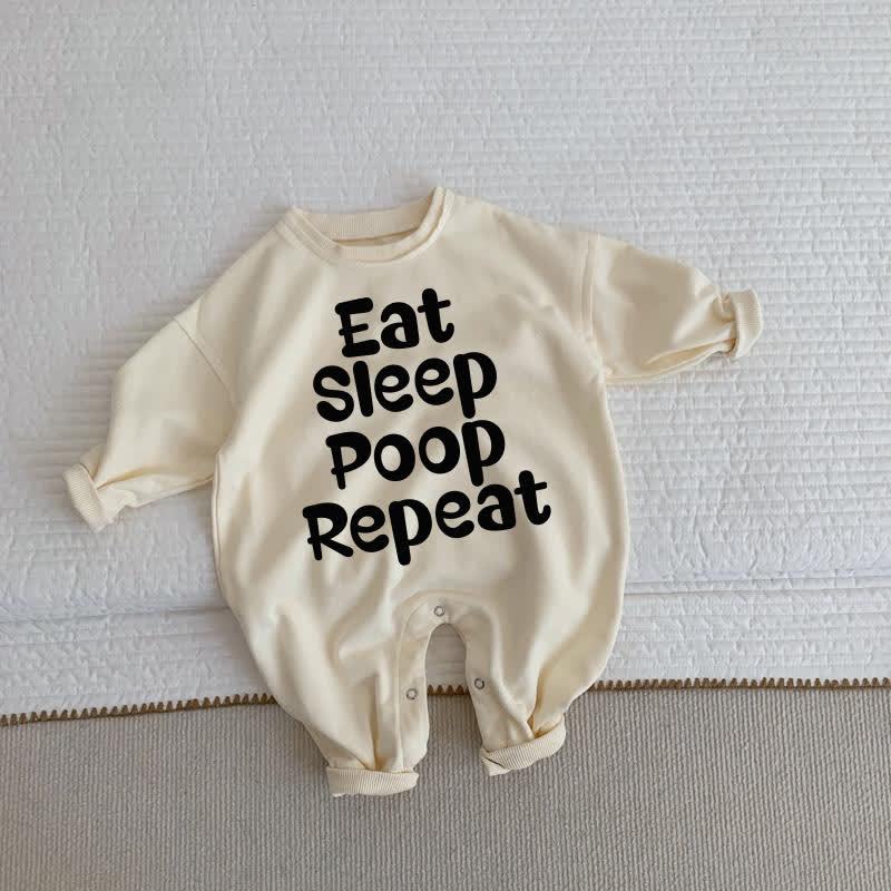 EAT SLEEP POOP REPEAT Baby Beige Romper - Beige - 2-3T - image 1