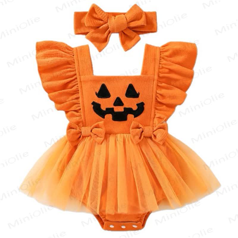 Baby Halloween Pumpkin Tulle Skirted Bodysuit with Headband - image 2