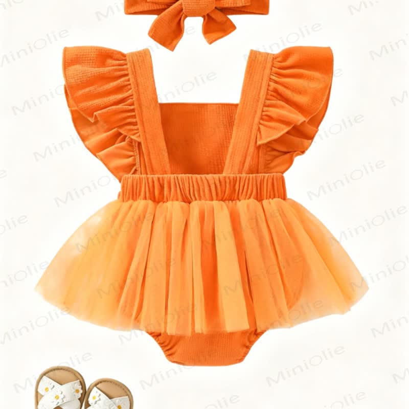 Baby Halloween Pumpkin Tulle Skirted Bodysuit with Headband - image 3