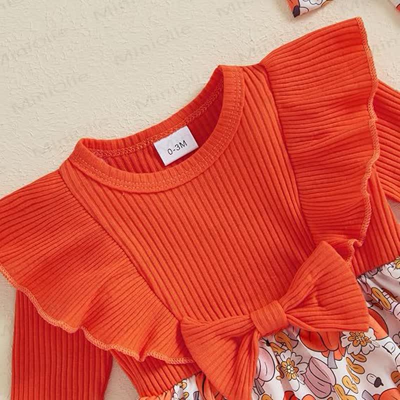 Baby Pumpkin Ruffle Ribbed Skirted Bodysuit with Headband - image 3