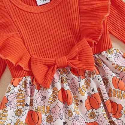 Baby Pumpkin Ruffle Ribbed Skirted Bodysuit with Headband - image 4