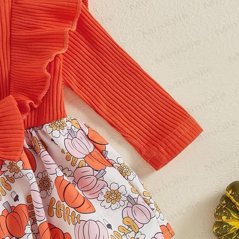 Baby Pumpkin Ruffle Ribbed Skirted Bodysuit with Headband - image 5