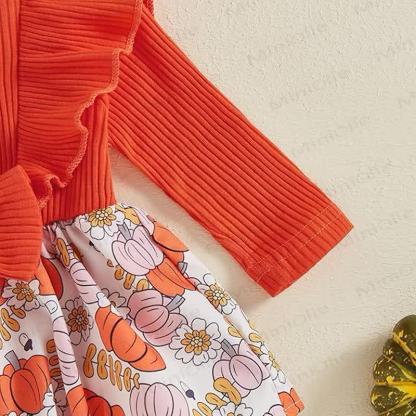 Baby Pumpkin Ruffle Ribbed Skirted Bodysuit with Headband - image 5