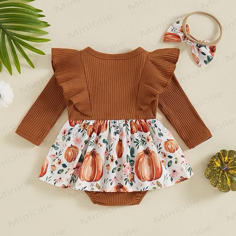 Baby Pumpkin Ruffle Ribbed Skirted Bodysuit with Headband - image 8