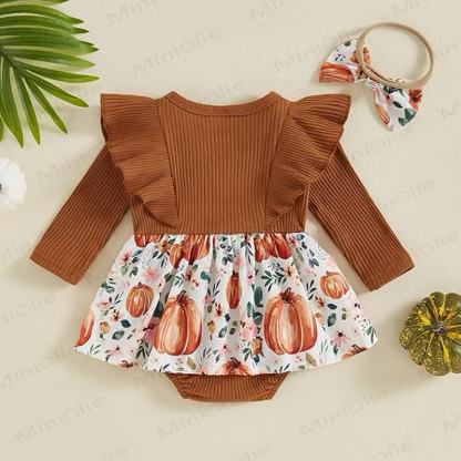 Baby Pumpkin Ruffle Ribbed Skirted Bodysuit with Headband - image 8