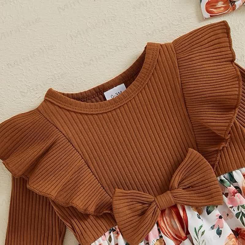Baby Pumpkin Ruffle Ribbed Skirted Bodysuit with Headband - image 9
