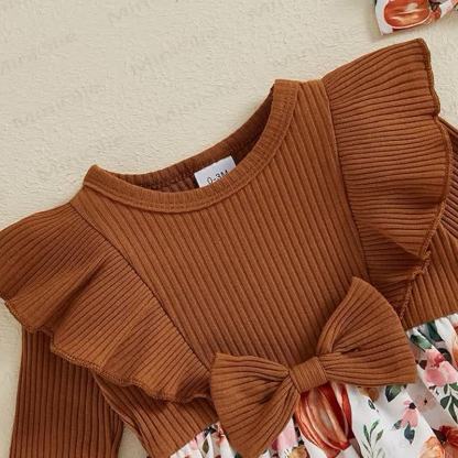Baby Pumpkin Ruffle Ribbed Skirted Bodysuit with Headband - image 9