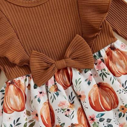 Baby Pumpkin Ruffle Ribbed Skirted Bodysuit with Headband - image 10