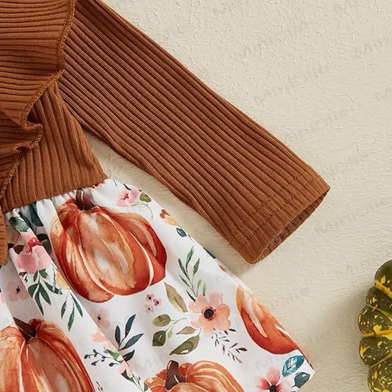 Baby Pumpkin Ruffle Ribbed Skirted Bodysuit with Headband - image 11