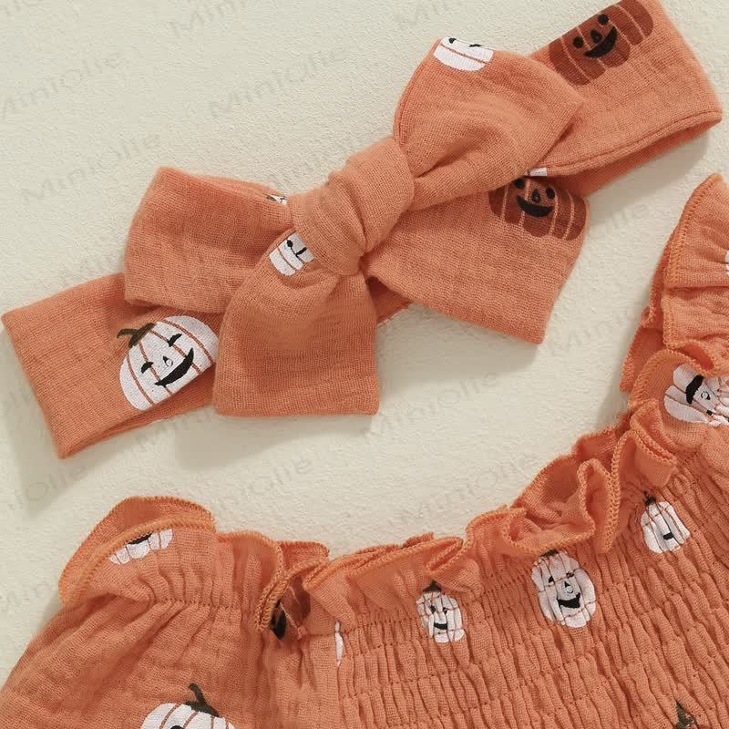 Baby Pumpkin Smocked Tulle Skirted Bodysuit with Headband - image 4