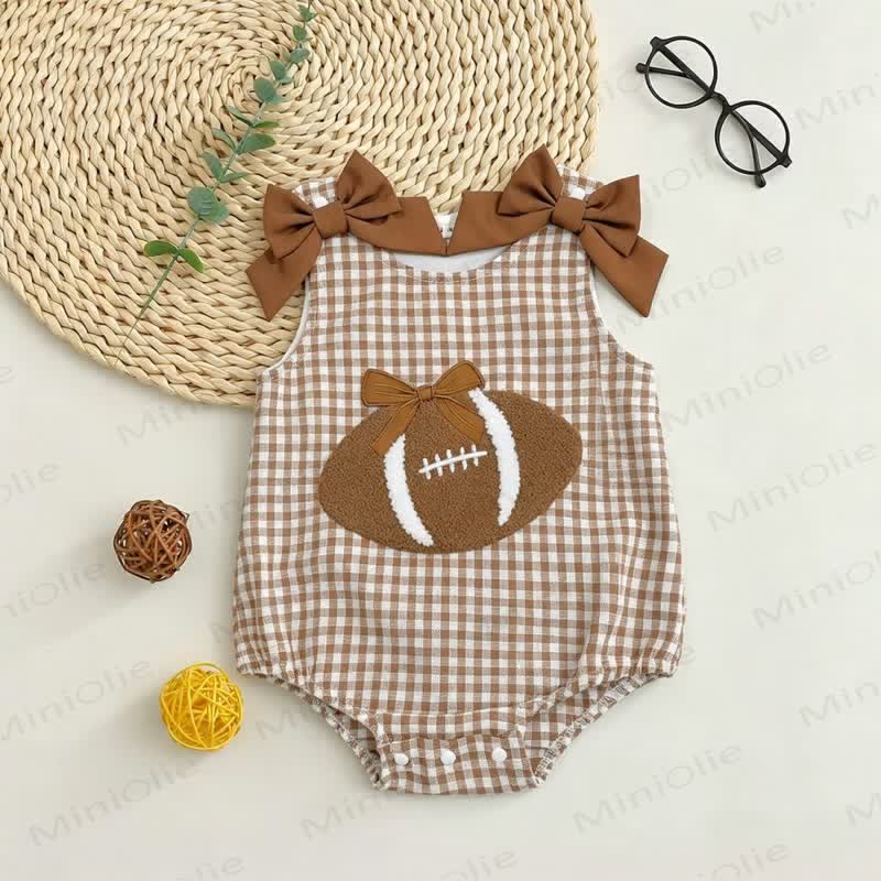 Baby Gingham Football Sleeveless Bodysuit - Brown - 12-18M - image 1