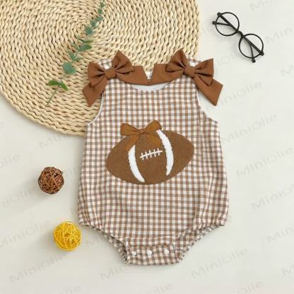 Baby Gingham Football Sleeveless Bodysuit - Brown - 12-18M - image 1
