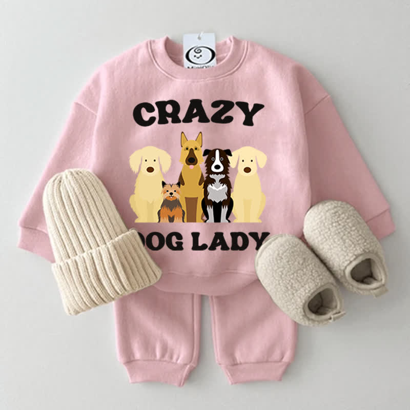 CRAZY DOG LADY Baby Pink Sweatshirt 2-piece Set - Pink - 2-3T - image 1