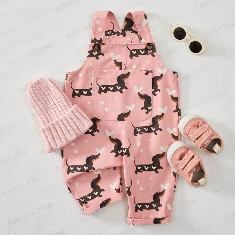 Baby Toddler Dachshund Heart Print Overalls - Pink - 3-5T - image 1