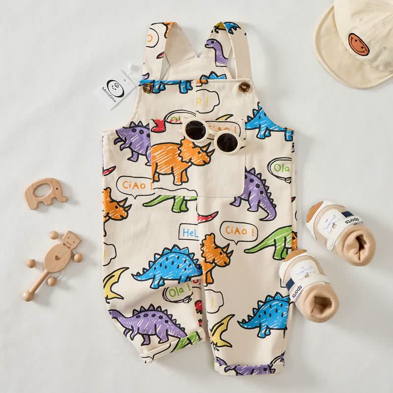 Baby Toddler Dinosaur All-Over Print Overalls - Beige - 3-5T - image 1