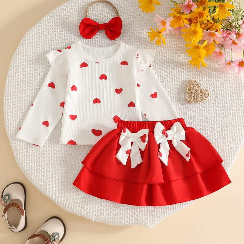 Baby Girl Heart Print Top and Skirt Set with Headband - Red - 3-4Y - image 2