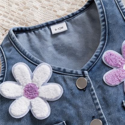 Baby Toddler Girl Purple Floral Denim 3-piece Set - image 3