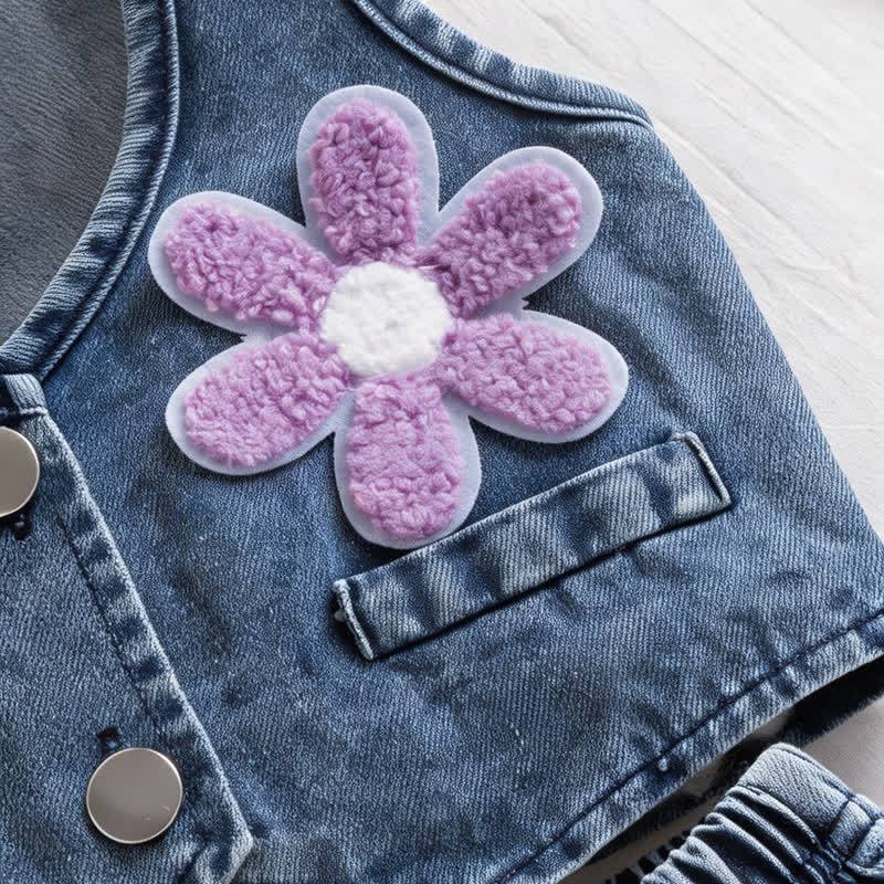Baby Toddler Girl Purple Floral Denim 3-piece Set - image 4